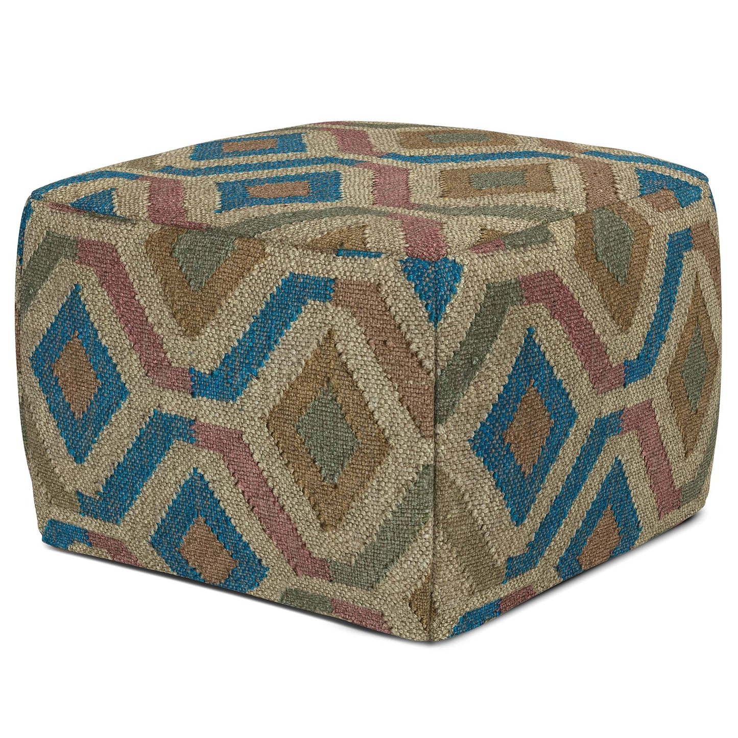 Multi-Color | Johanna Kilim Patterned Square Pouf