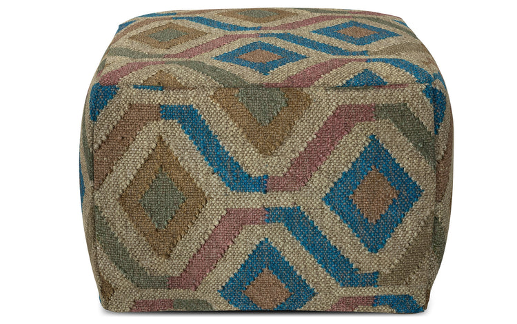 Multi-Color | Johanna Kilim Patterned Square Pouf