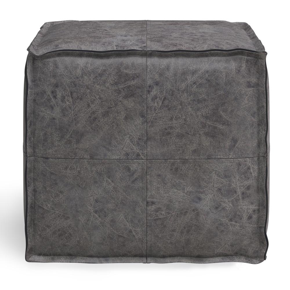 Distressed Black | Brody Square Pouf