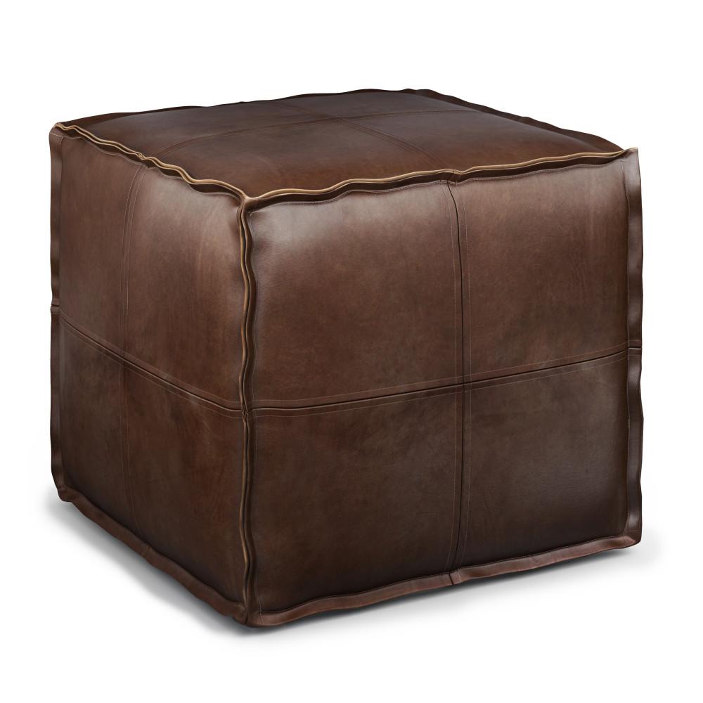 Distressed Dark Brown | Brody Square Pouf