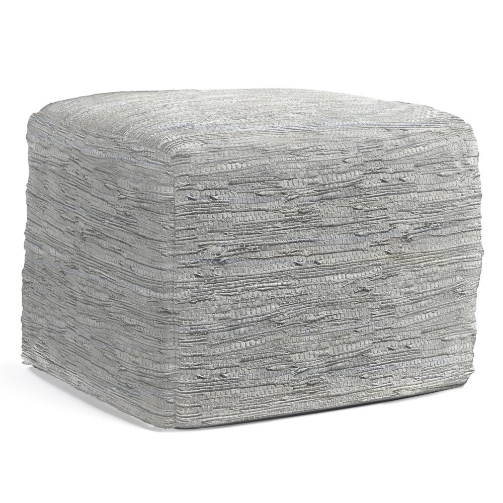 Cream | Fredrik Woven Leather Square Pouf