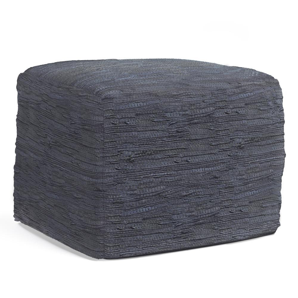 Dark Blue | Fredrik Woven Leather Square Pouf