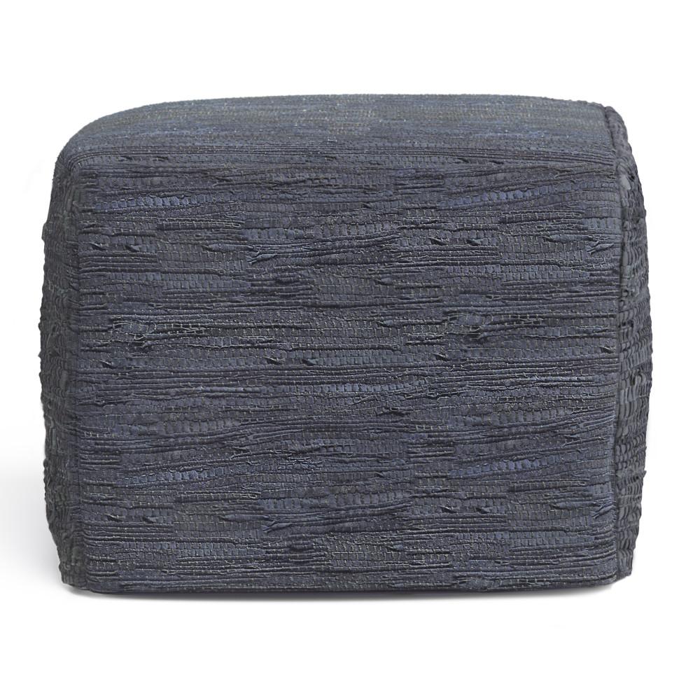 Dark Blue | Fredrik Woven Leather Square Pouf