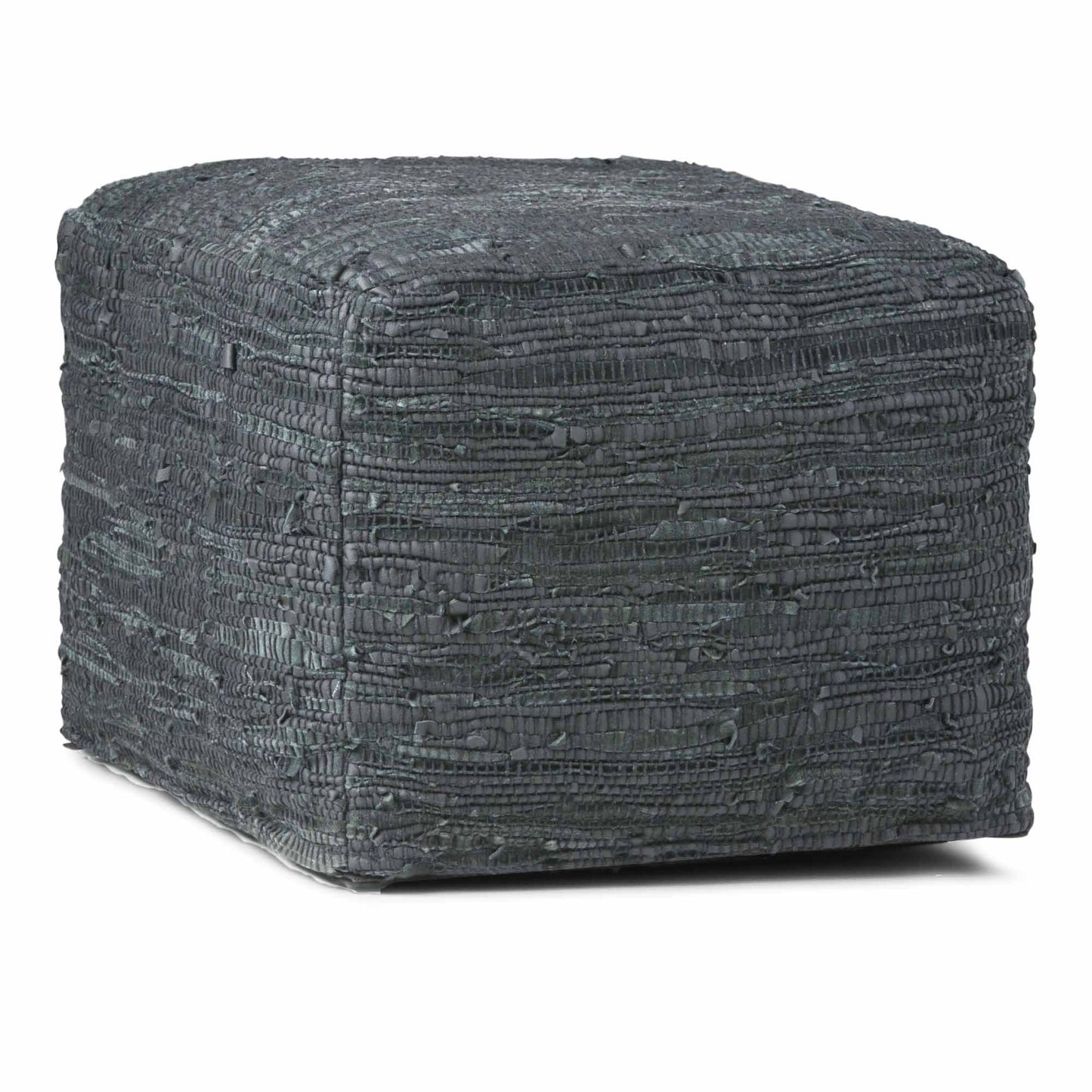 Grey | Fredrik Woven Leather Square Pouf