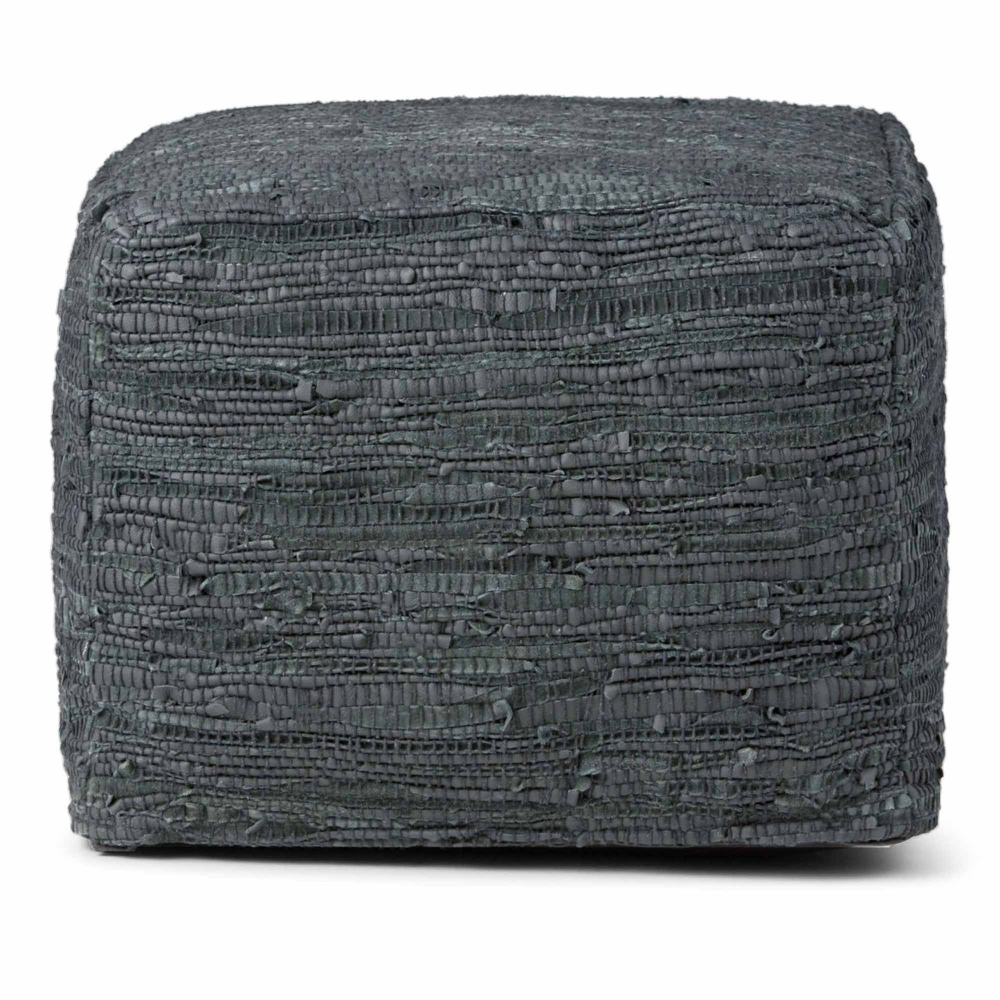 Grey | Fredrik Woven Leather Square Pouf