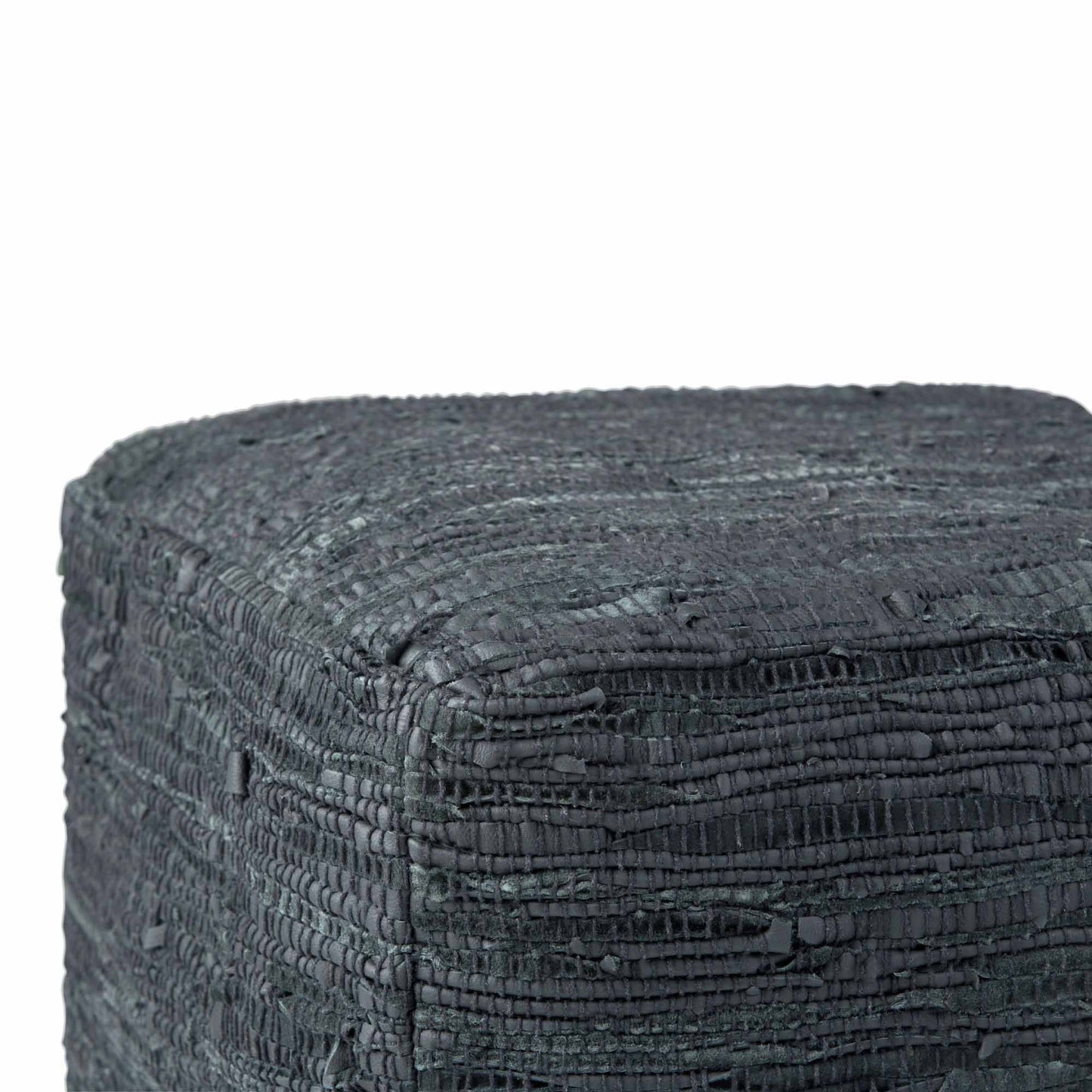 Grey | Fredrik Woven Leather Square Pouf