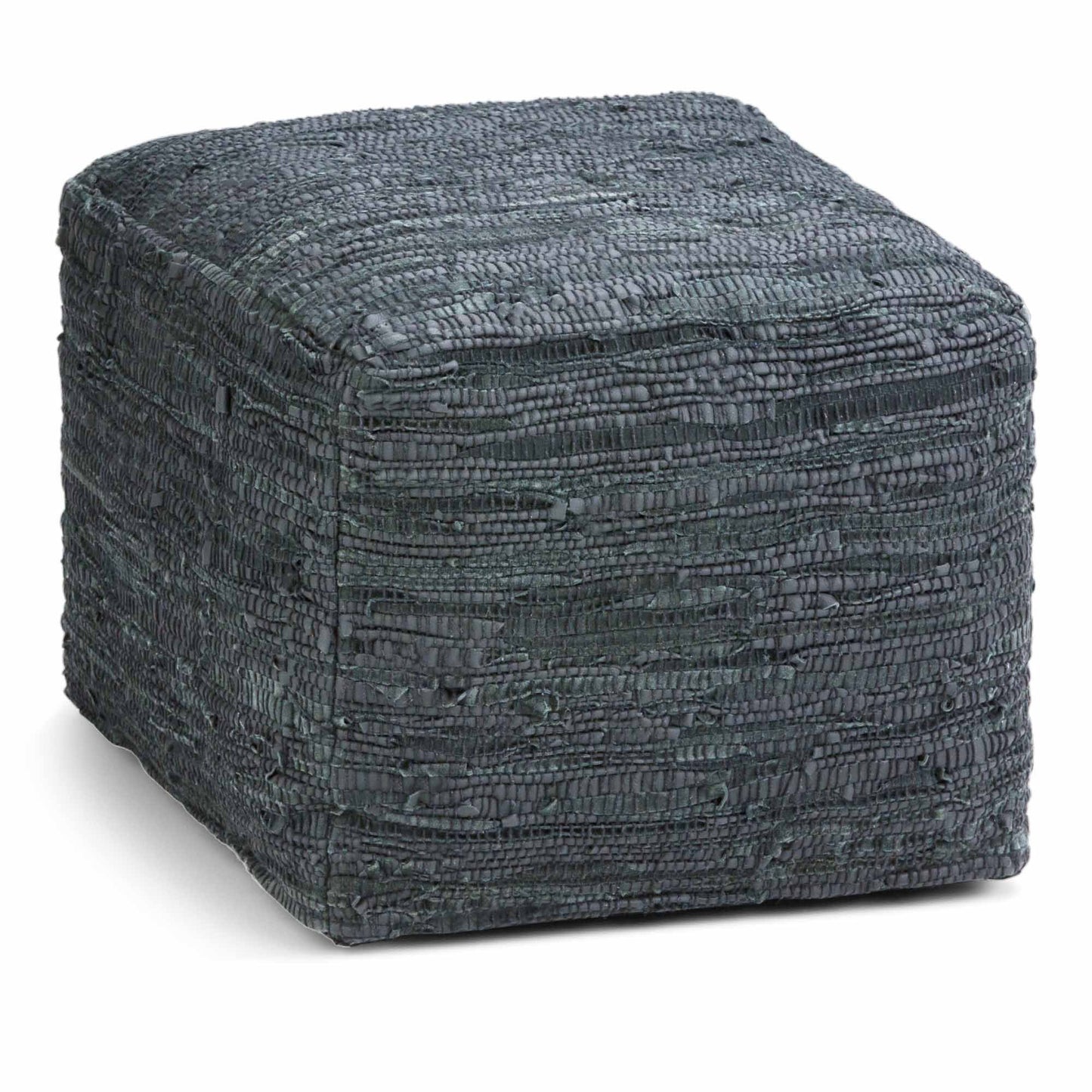 Grey | Fredrik Woven Leather Square Pouf