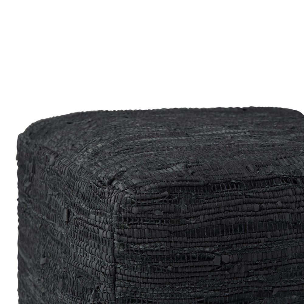 Black | Fredrik Woven Leather Square Pouf