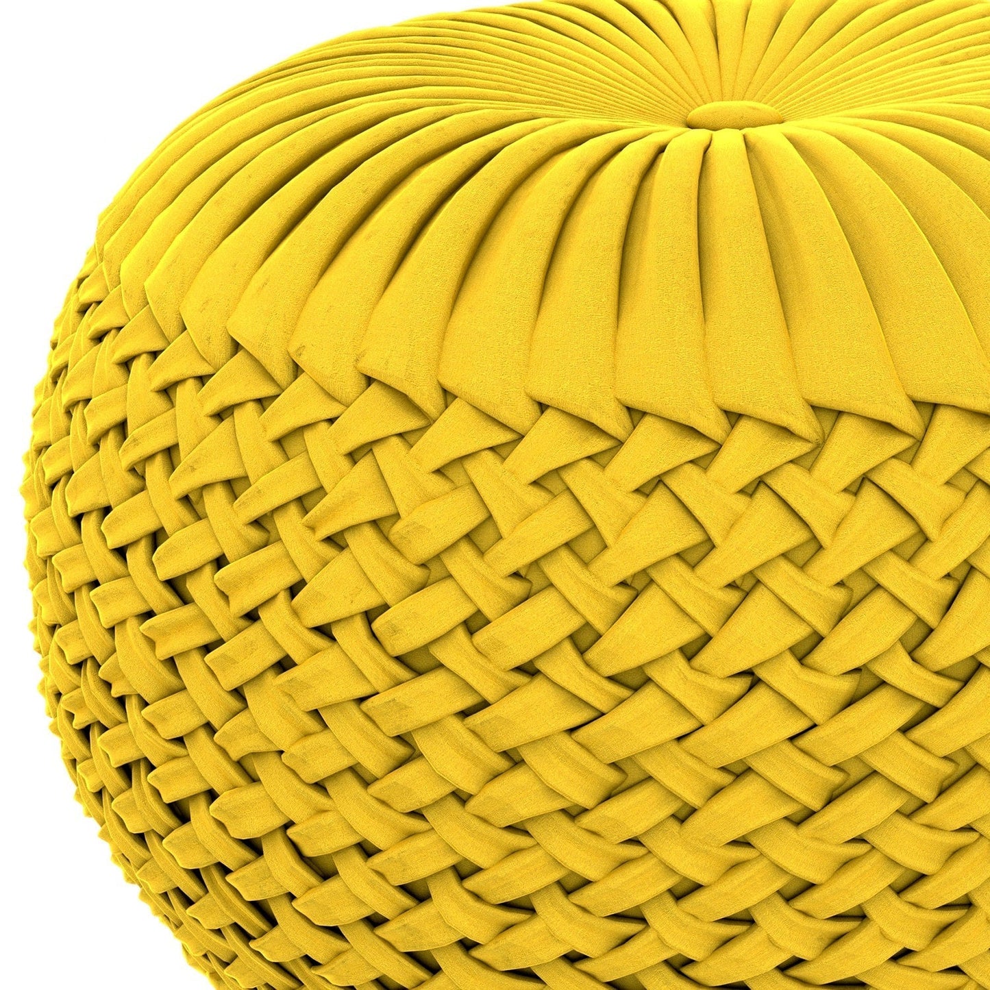 Golden Yellow Velvet Fabric |Grafton Velvet Round Pouf