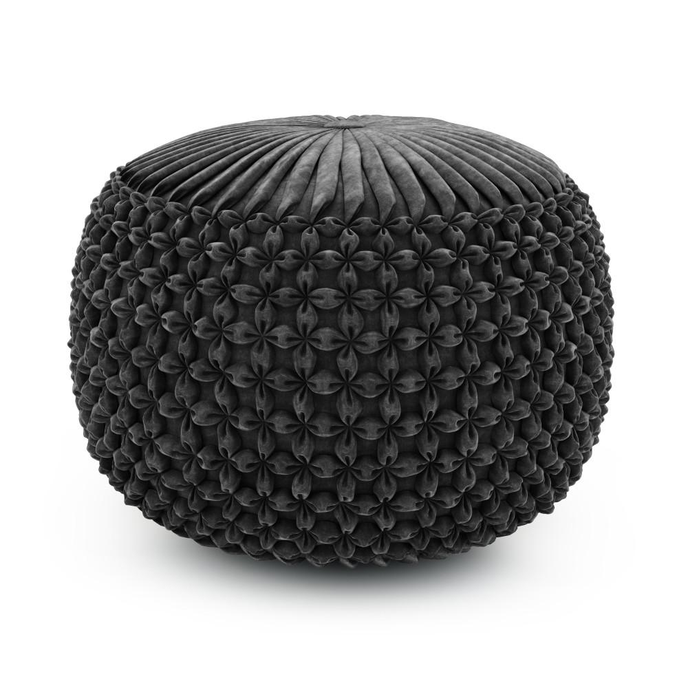 Slate Grey Velvet Fabric  | Renee Velvet Round Pouf