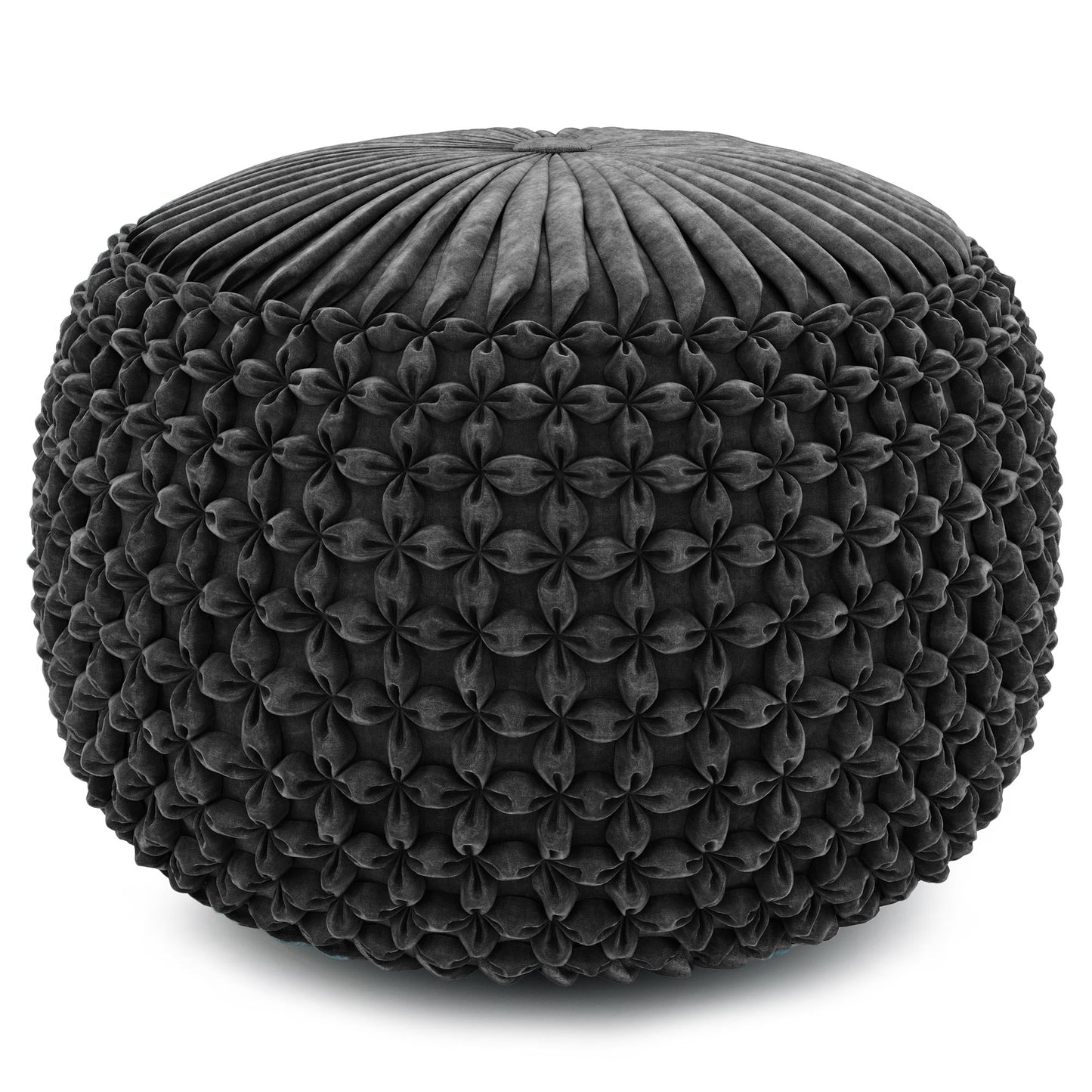 Slate Grey Velvet Fabric  | Renee Velvet Round Pouf