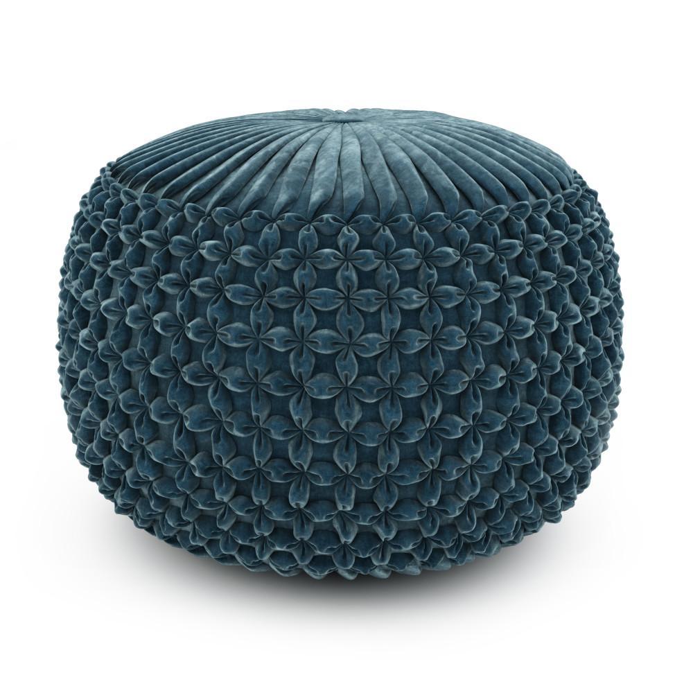 Teal Velvet Fabric | Renee Velvet Round Pouf