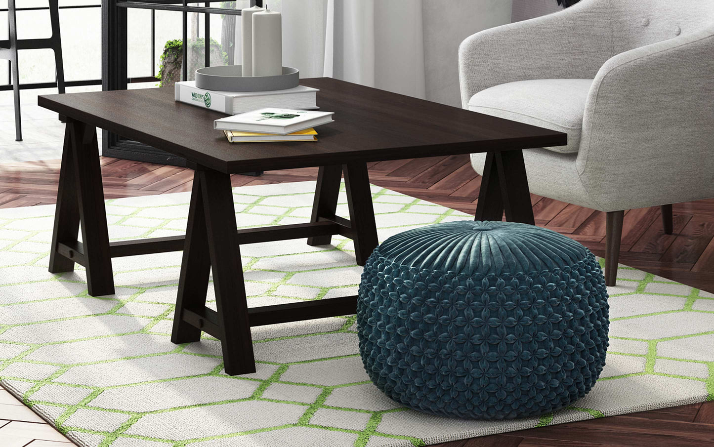 Teal Velvet Fabric | Renee Velvet Round Pouf