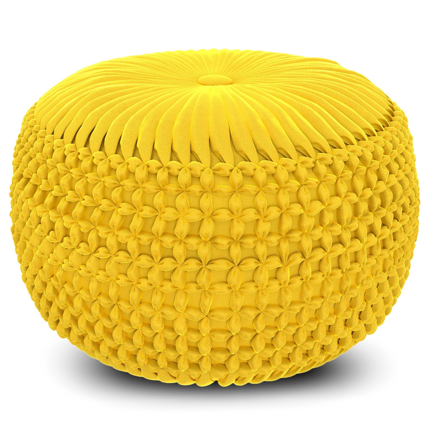 Golden Yellow Velvet Fabric | Renee Velvet Round Pouf