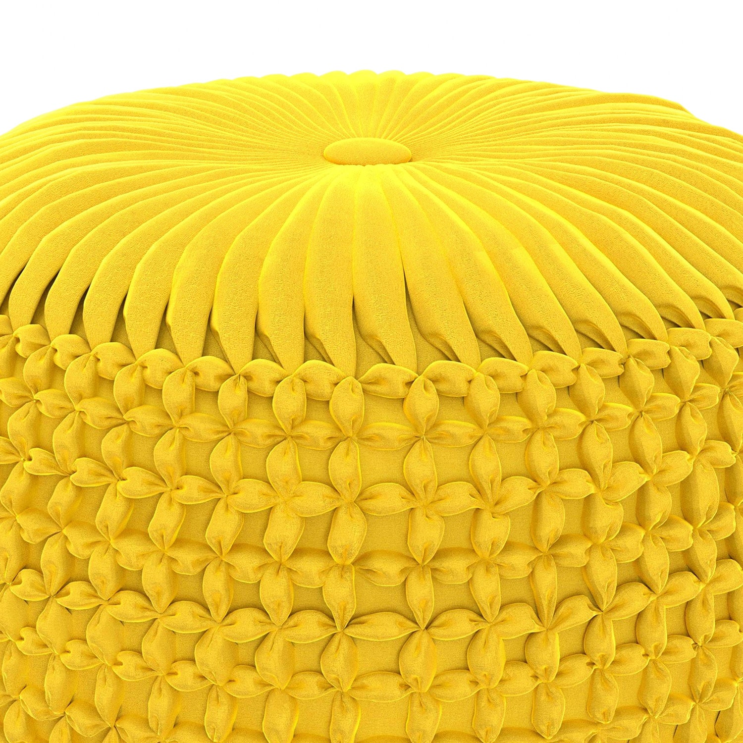 Golden Yellow Velvet Fabric | Renee Velvet Round Pouf