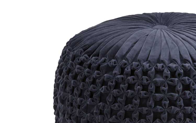 Navy Velvet Fabric | Renee Velvet Round Pouf