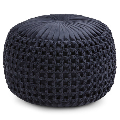 Navy Velvet Fabric | Renee Velvet Round Pouf