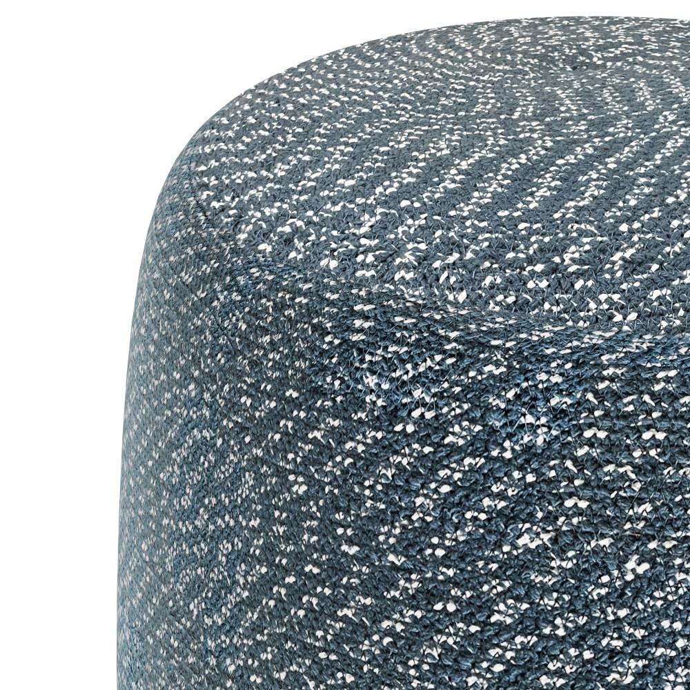  Aegean Blue and Natural | Bayley Round Braided Pouf