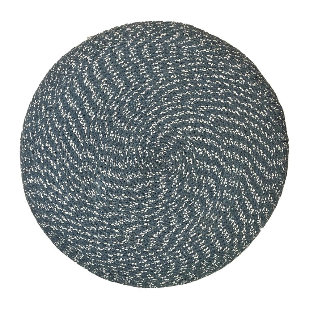  Aegean Blue and Natural | Bayley Round Braided Pouf