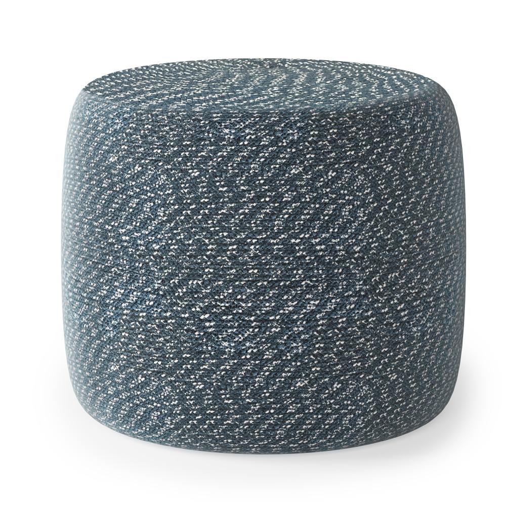  Aegean Blue and Natural | Bayley Round Braided Pouf