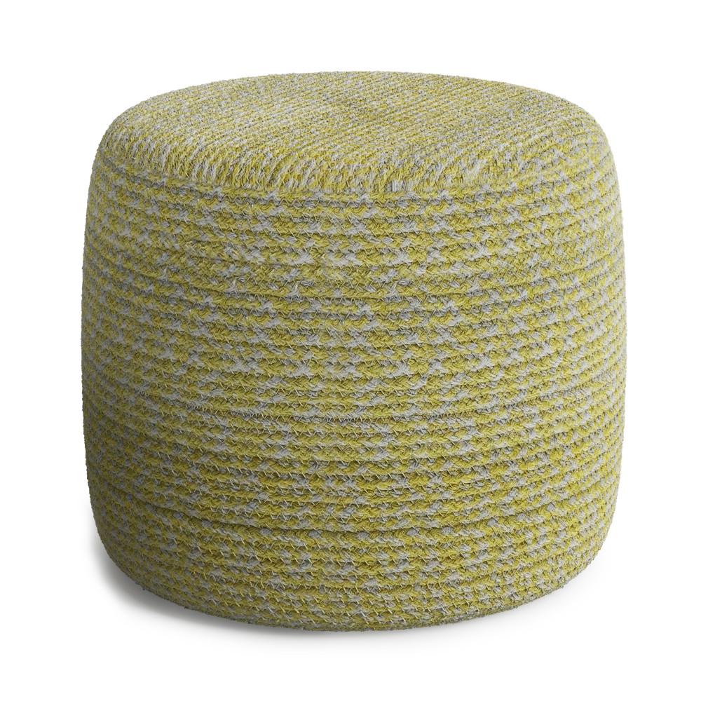 Muted Yellow and Natural | Bayley Round Braided Pouf