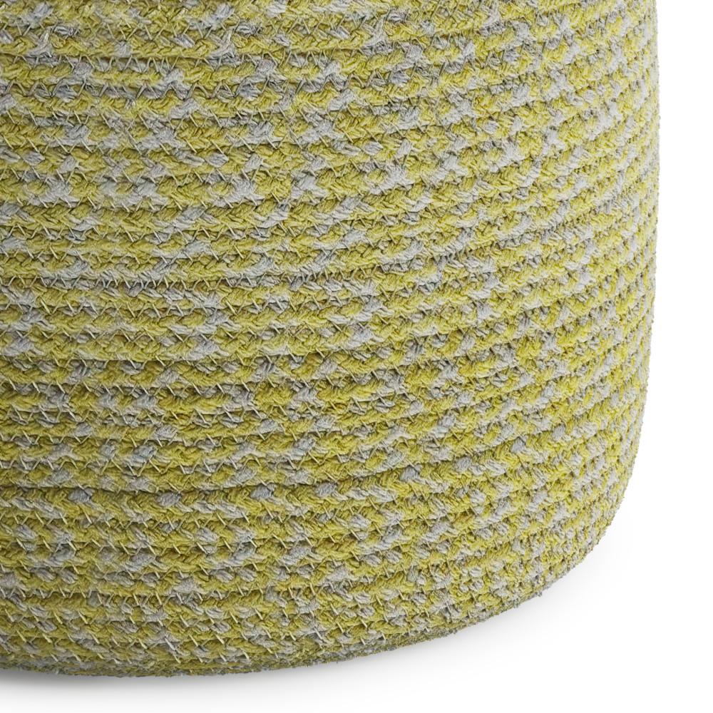 Muted Yellow and Natural | Bayley Round Braided Pouf