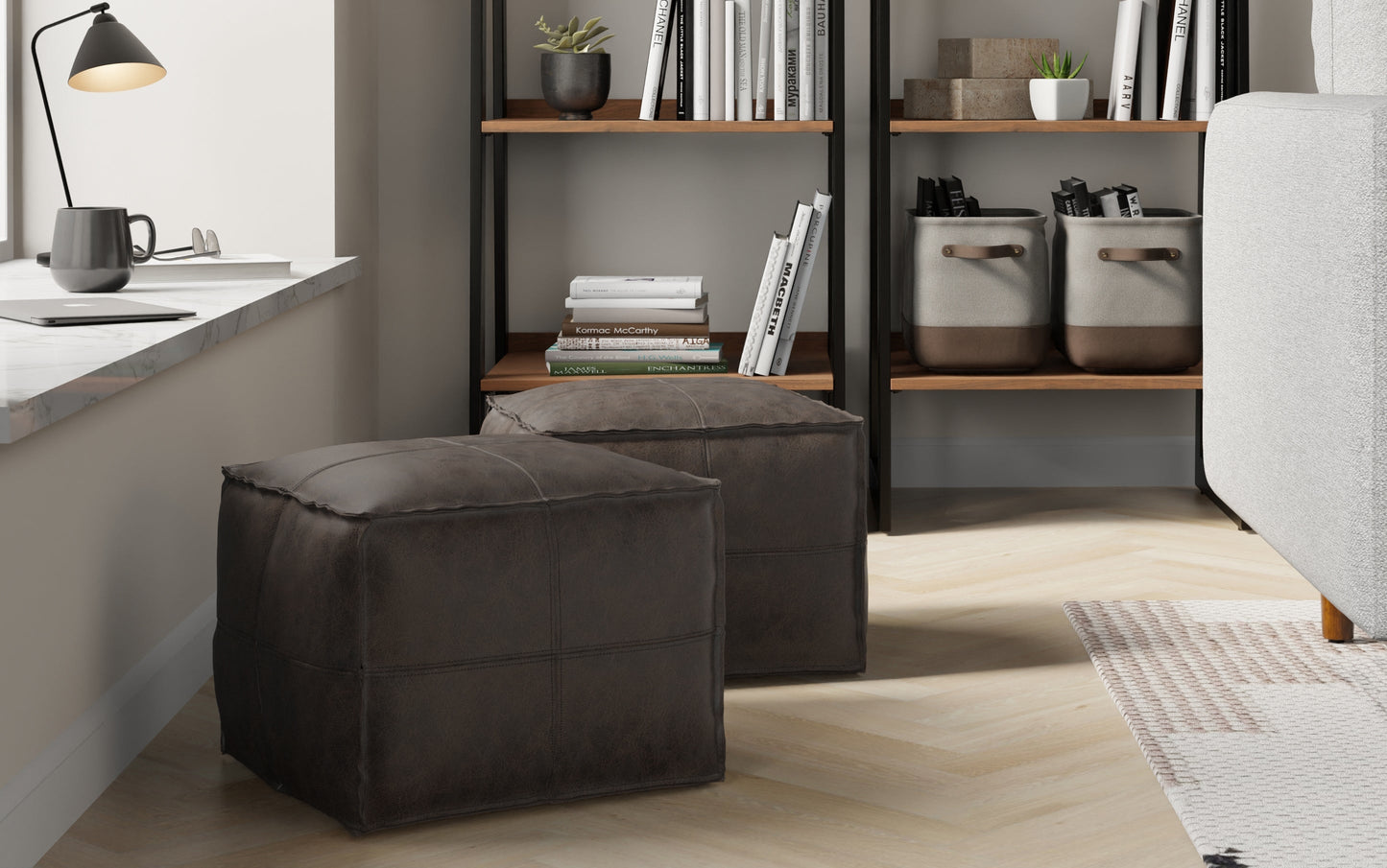 Distressed Dark Brown | Sheffield Square Pouf