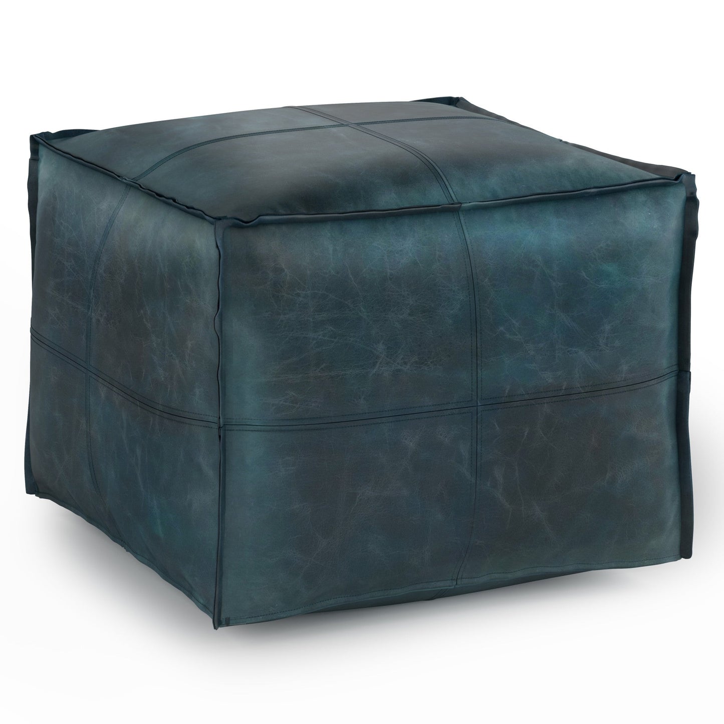 Distressed Teal Blue | Sheffield Square Pouf