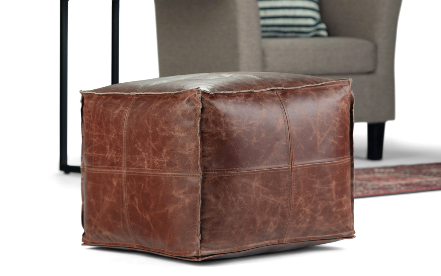 Distressed Brown | Sheffield Square Pouf