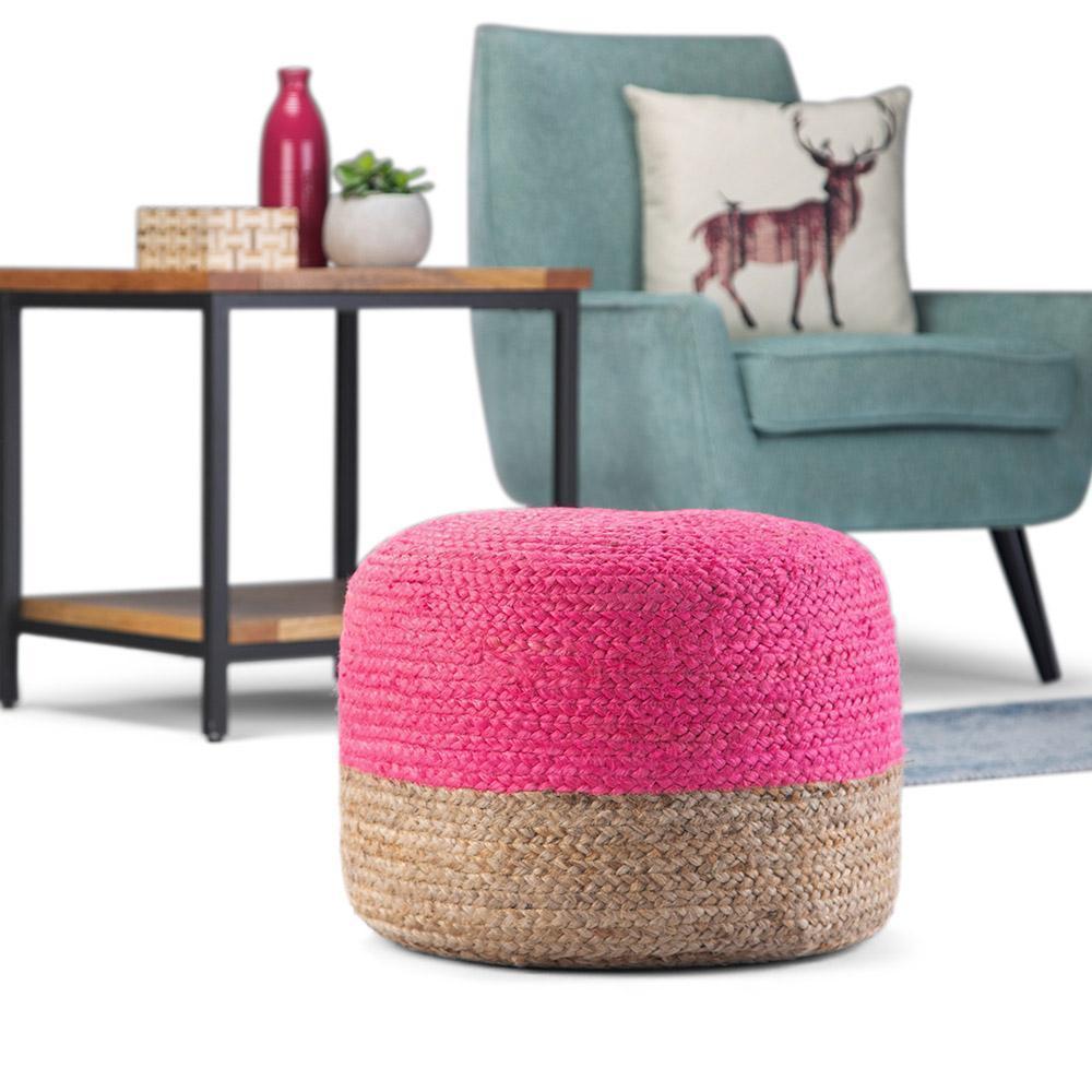 Pink Natural | Lydia 18 in Wide Round Pouf