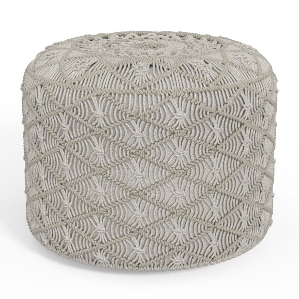 Cloud Grey | Coates Round Macrame Pouf