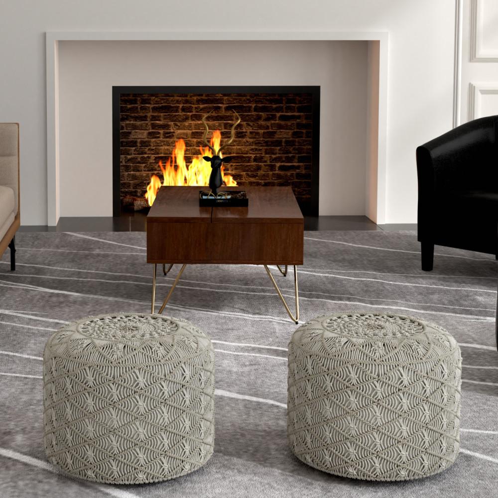 Cloud Grey | Coates Round Macrame Pouf