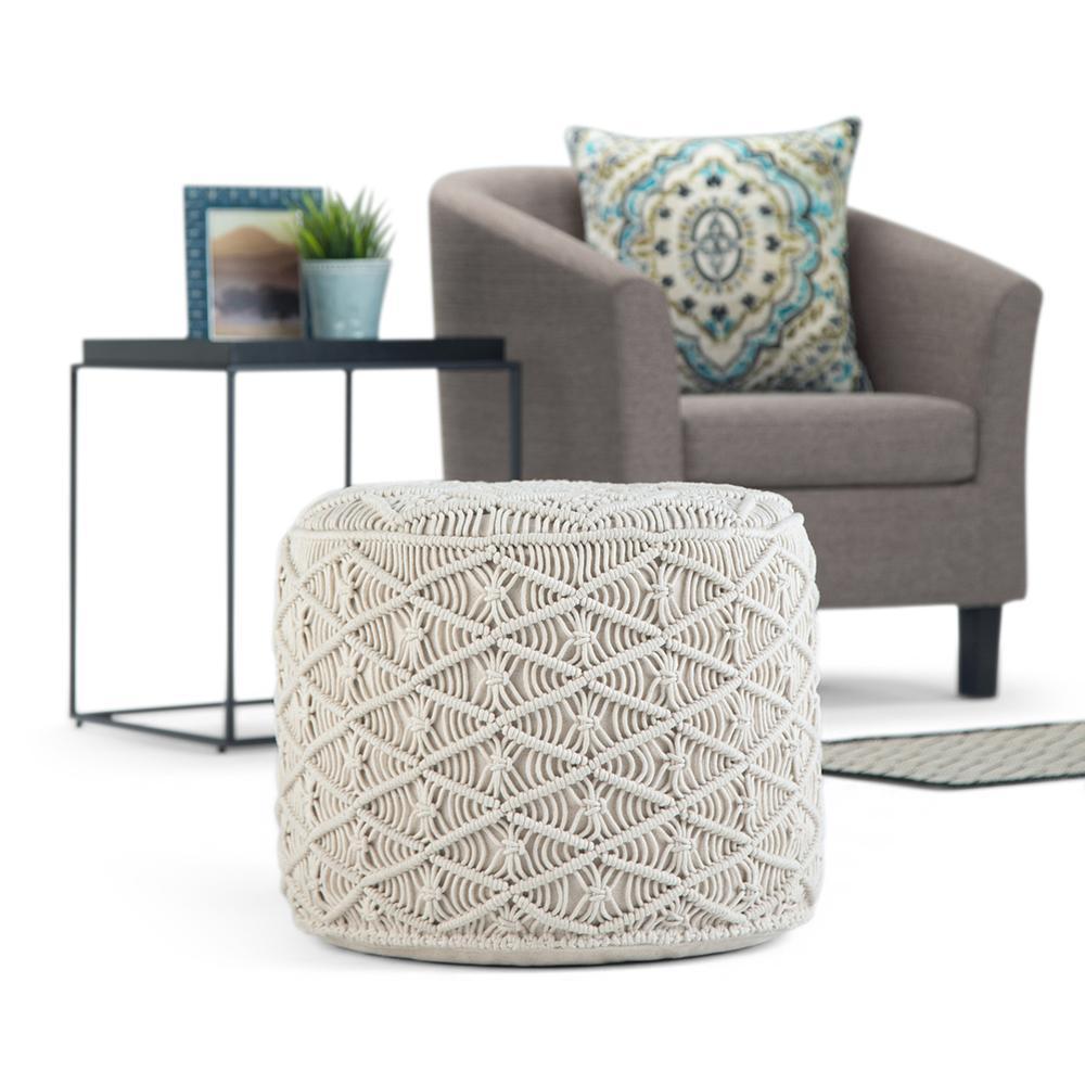 Natural | Coates Round Macrame Pouf