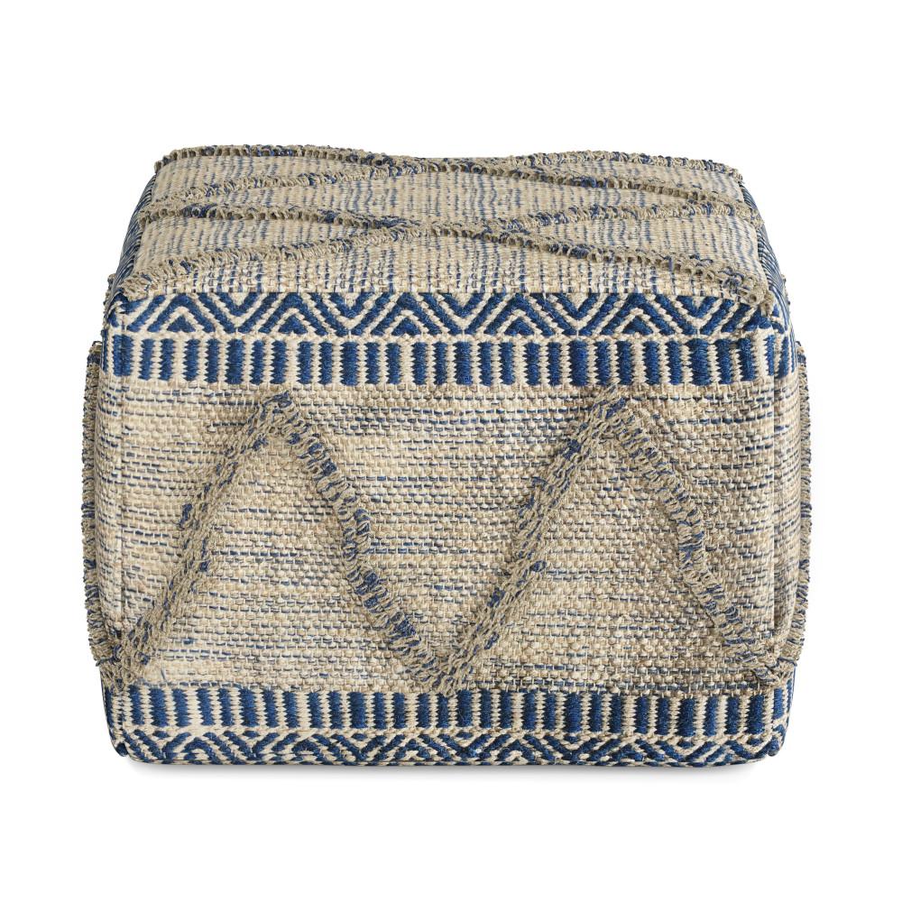 Blue Natural Woven Wool | Sweeney Square Pouf