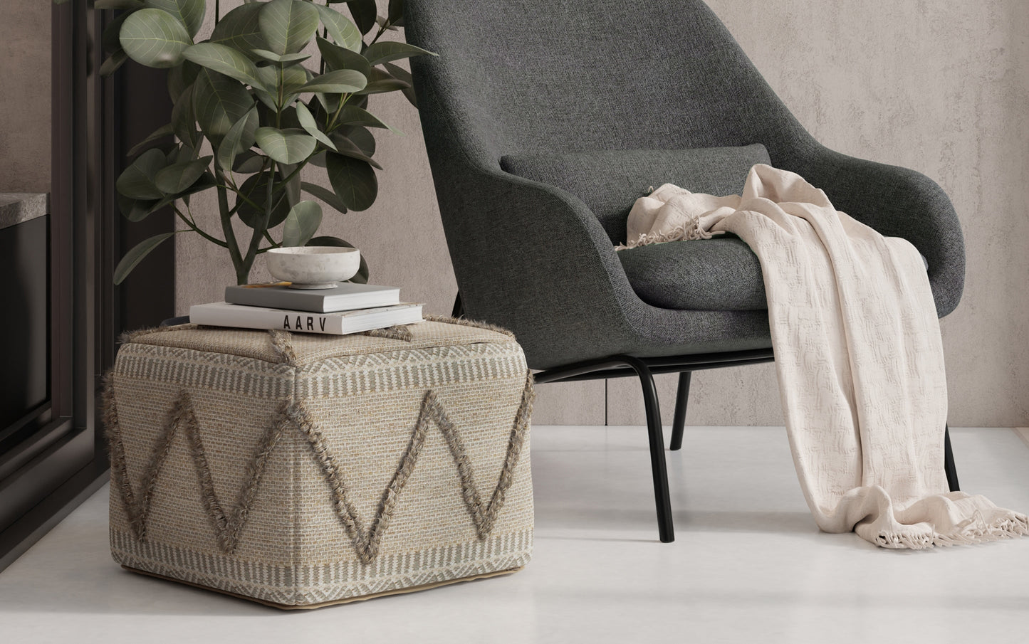 Brown Woven Wool | Sweeney Square Pouf