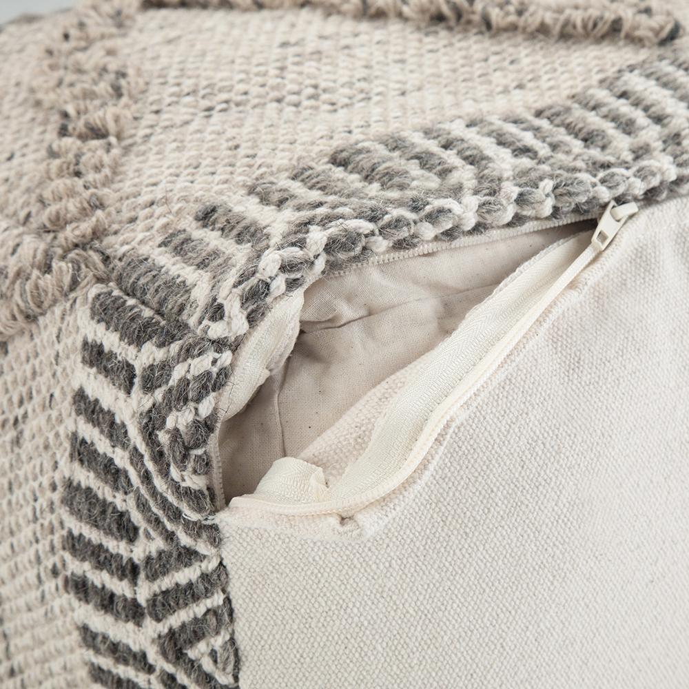 Grey Natural Woven Wool | Sweeney Square Pouf