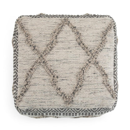 Grey Natural Woven Wool | Sweeney Square Pouf