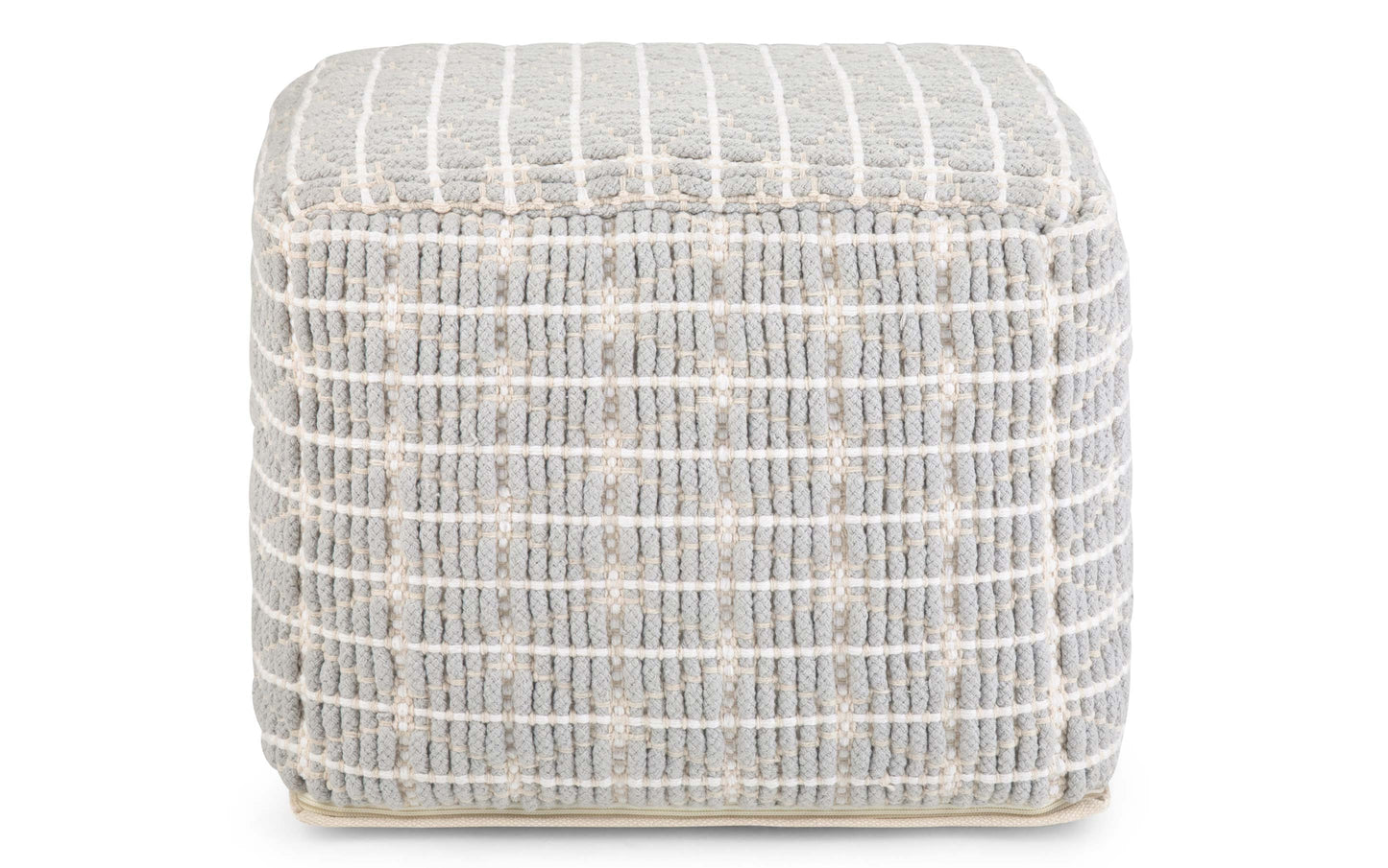 Light Blue and White | Noreen 18 in Wide Square Pouf