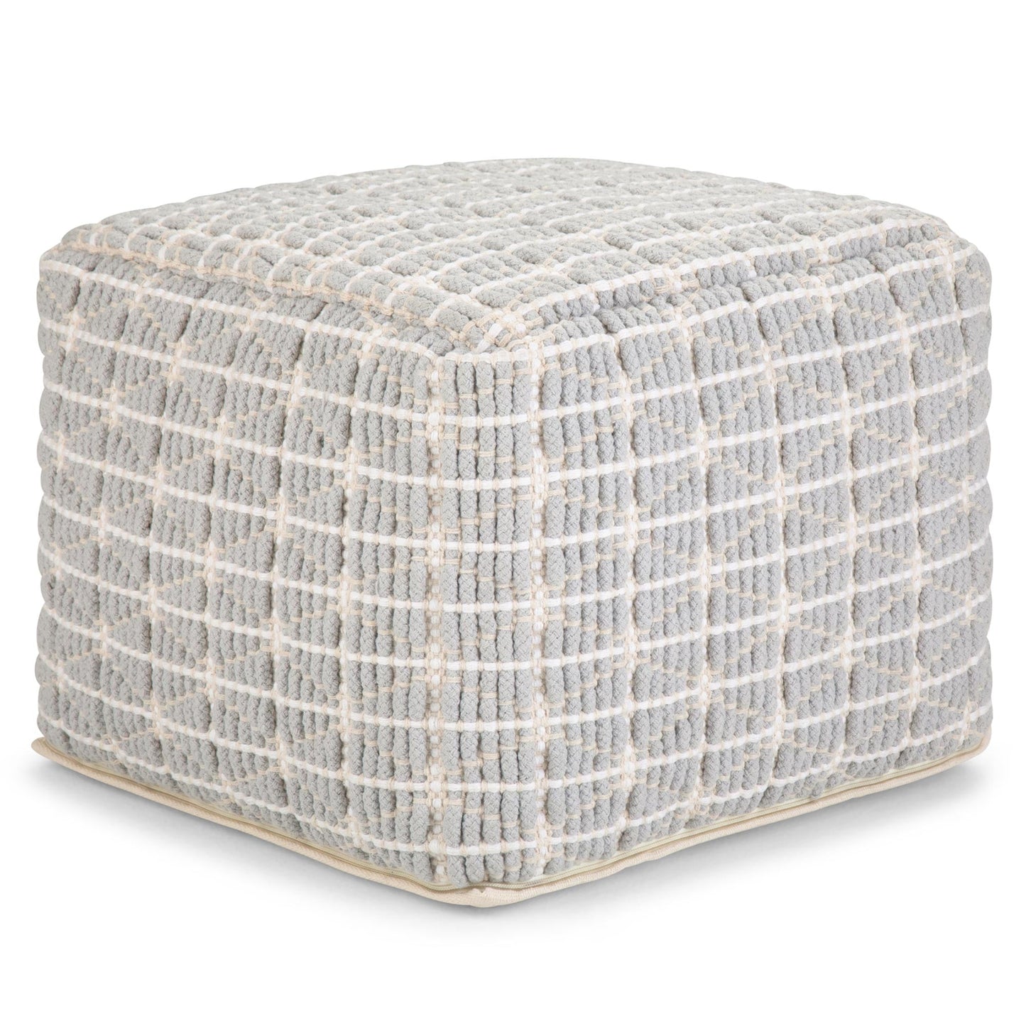 Light Blue and White | Noreen 18 in Wide Square Pouf