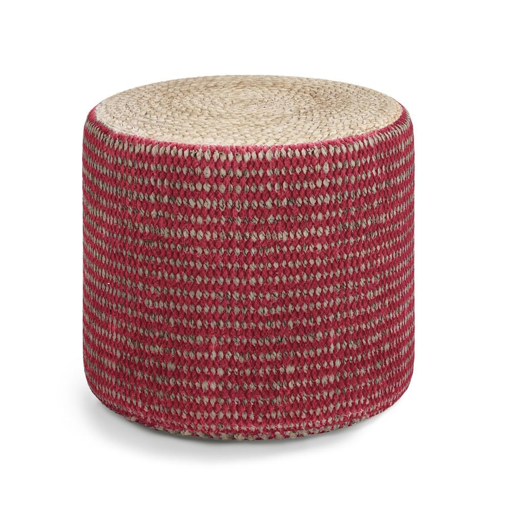 Natural and Maroon | Larissa Round Braided Pouf