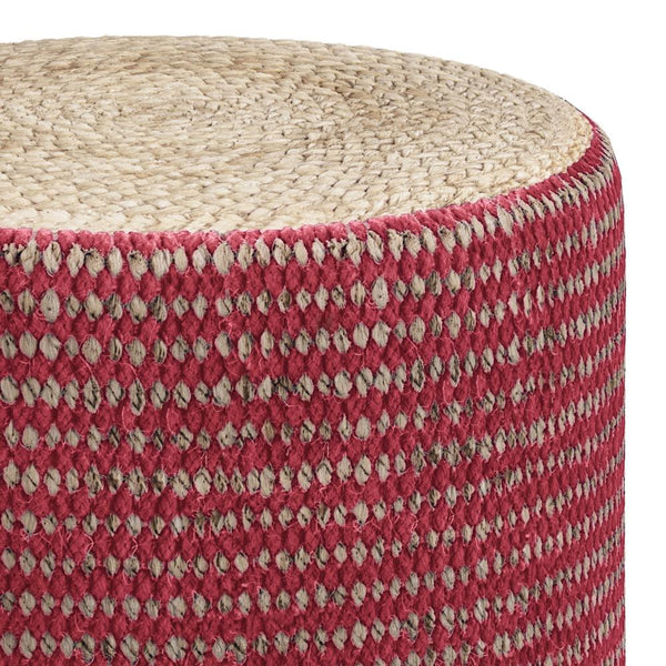 Natural and Maroon | Larissa Round Braided Pouf