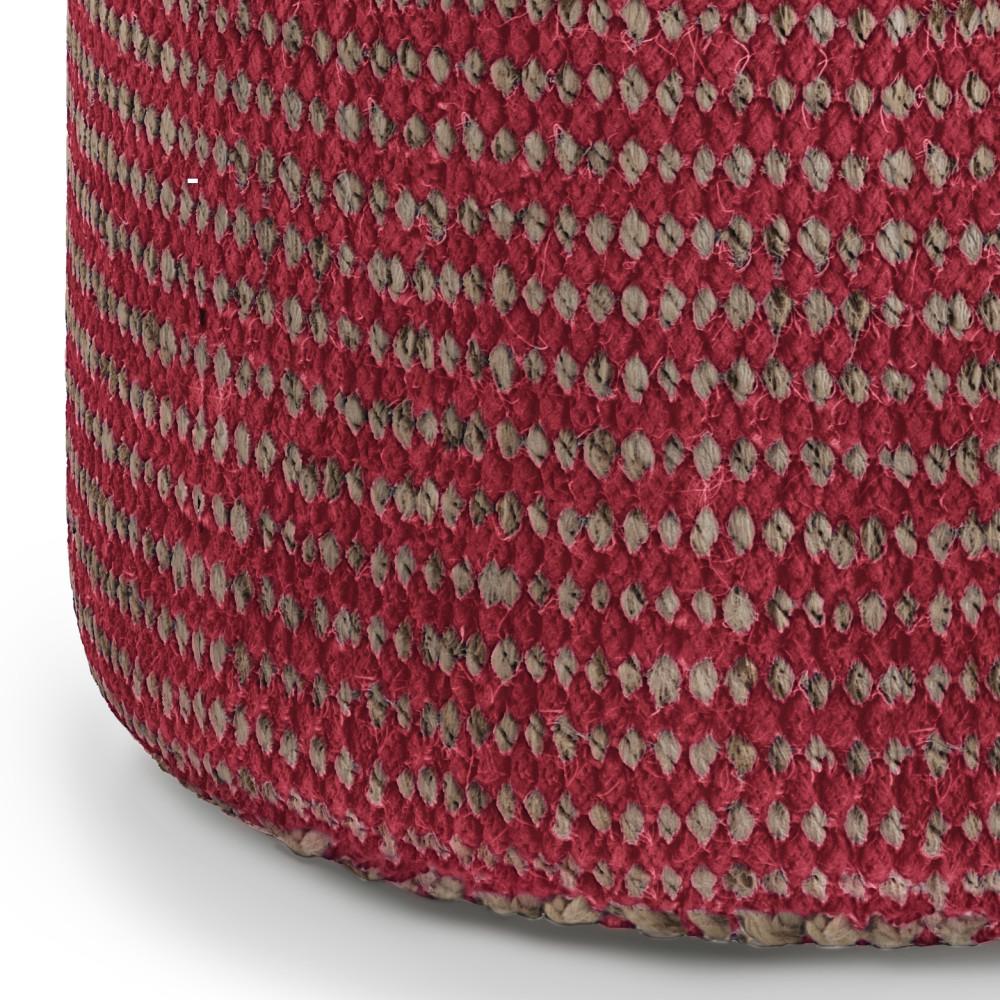 Natural and Maroon | Larissa Round Braided Pouf