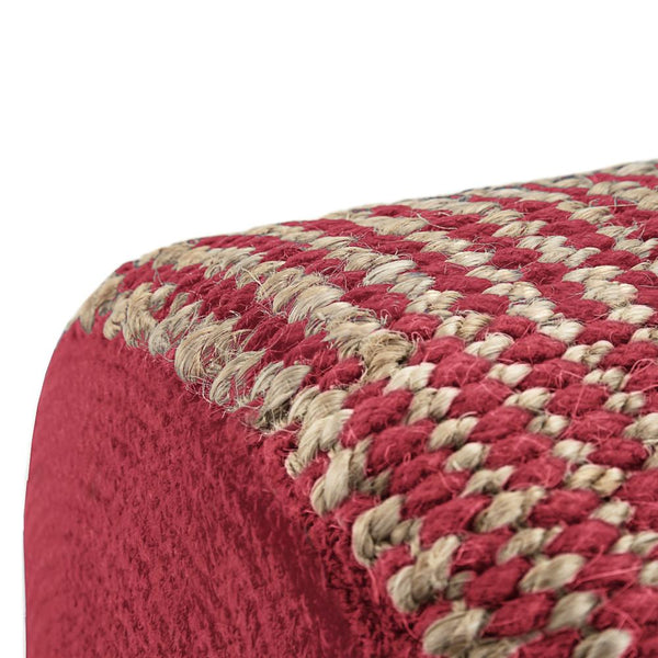 Natural and Maroon | Larissa Round Braided Pouf