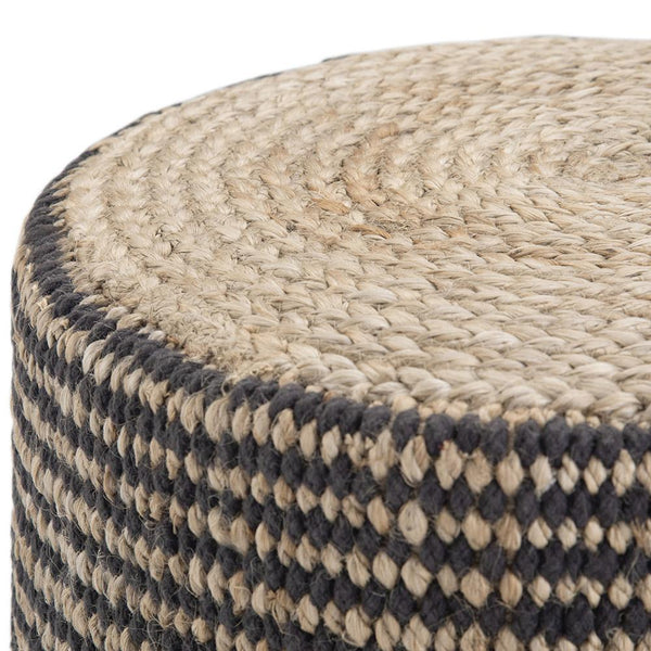 Natural and Black | Larissa Round Braided Pouf