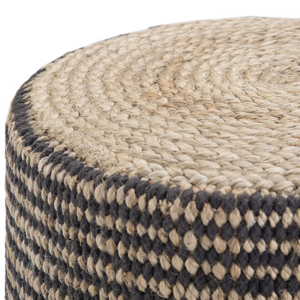 Natural and Black | Larissa Round Braided Pouf