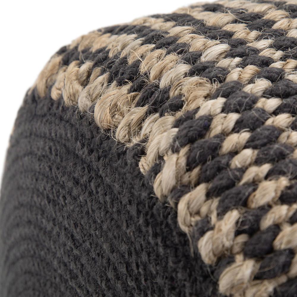 Natural and Black | Larissa Round Braided Pouf