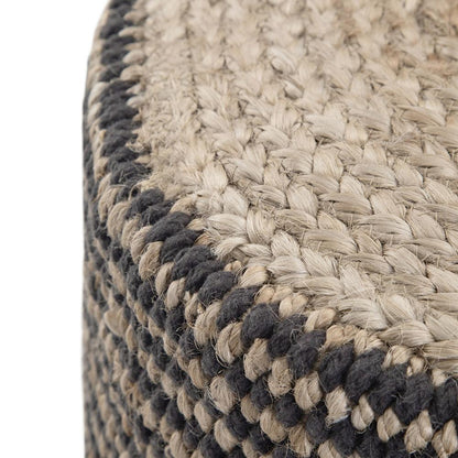 Natural and Black | Larissa Round Braided Pouf