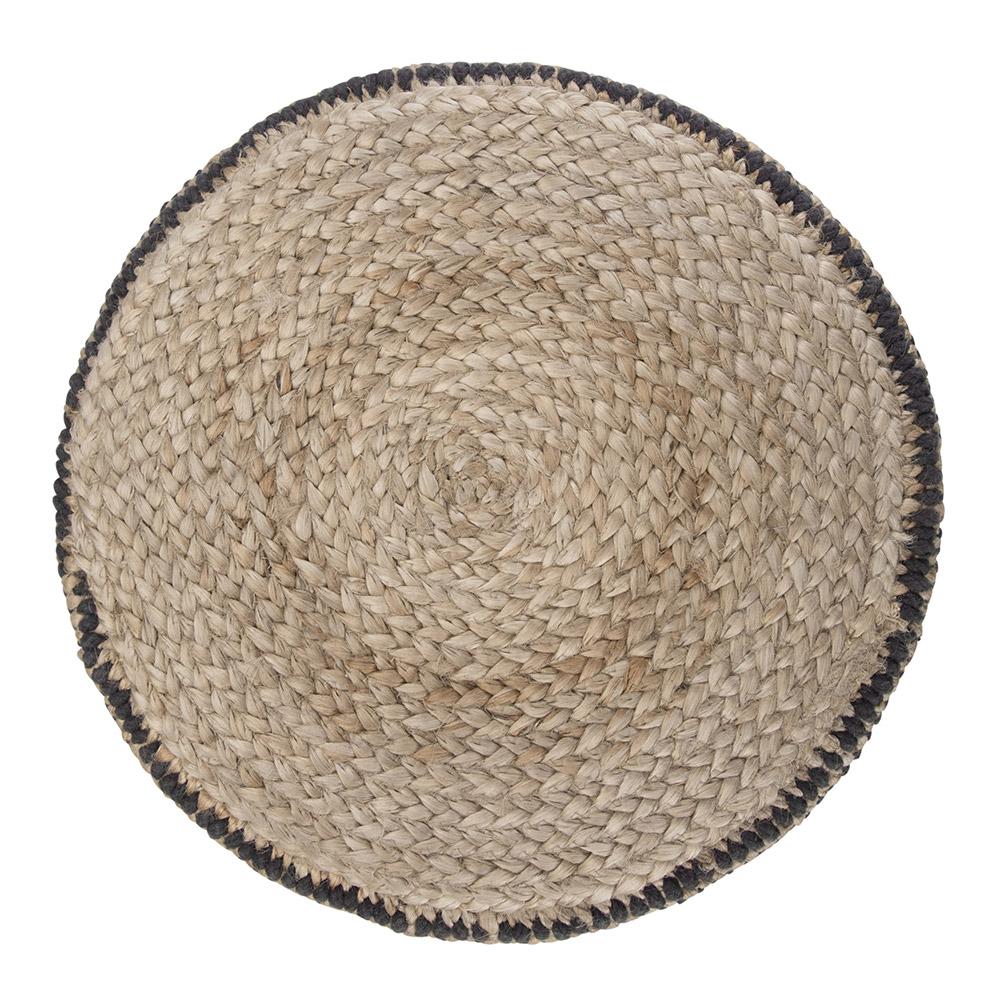 Natural and Black | Larissa Round Braided Pouf