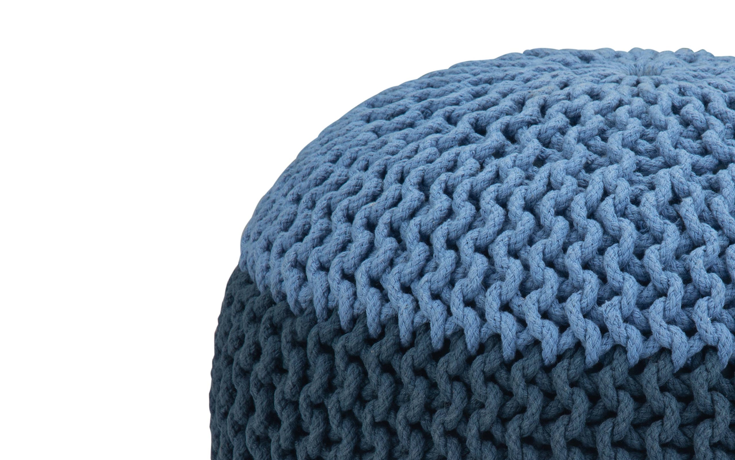 Blue | Nikki 20 in Wide Hand Knit Round Pouf