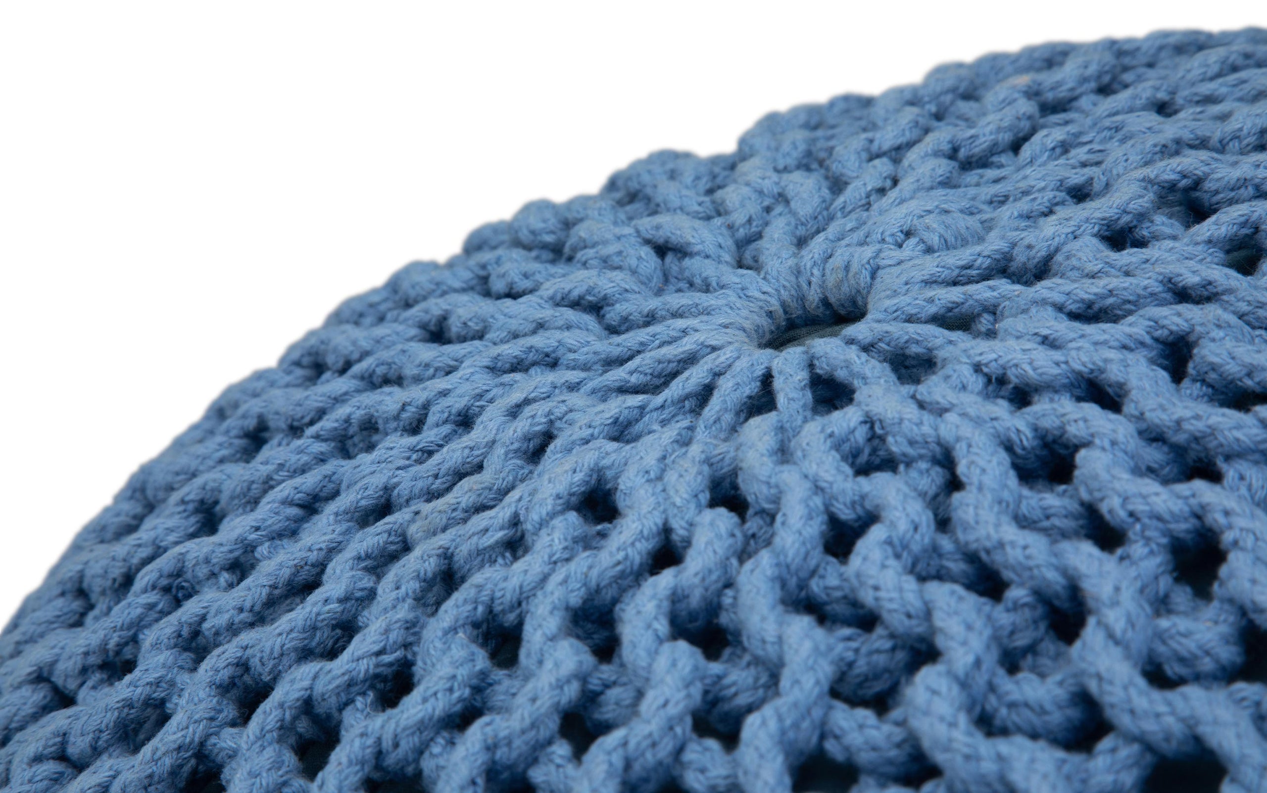 Blue | Nikki 20 in Wide Hand Knit Round Pouf